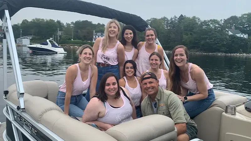 Group celebrating a bachelorette party on the Island Belle