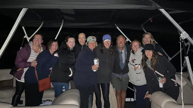 Corporate group enjoying a team building cruise on Mahone Bay