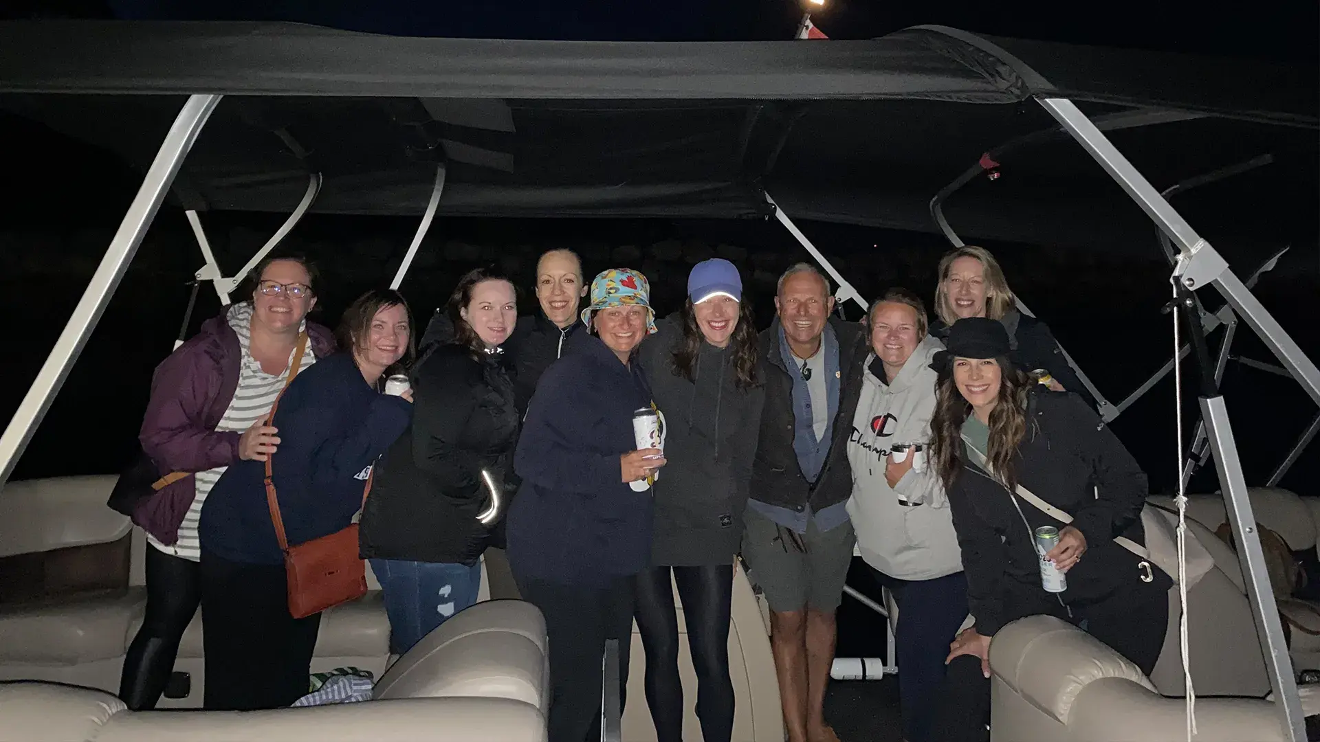 Corporate group enjoying a private boat charter on Mahone Bay